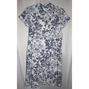 Charter Club Blue Floral Button Up Swing Dress With Pockets Size 10